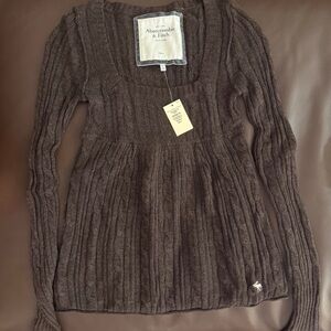 NWT Vintage Y2K - Abercrombie & Fitch Chocolate Brown Babydoll Cable Sweater